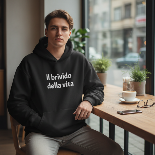 Felpa con cappuccio oversize pesante ricamata "IL BRIVIDO DELLA VITA"