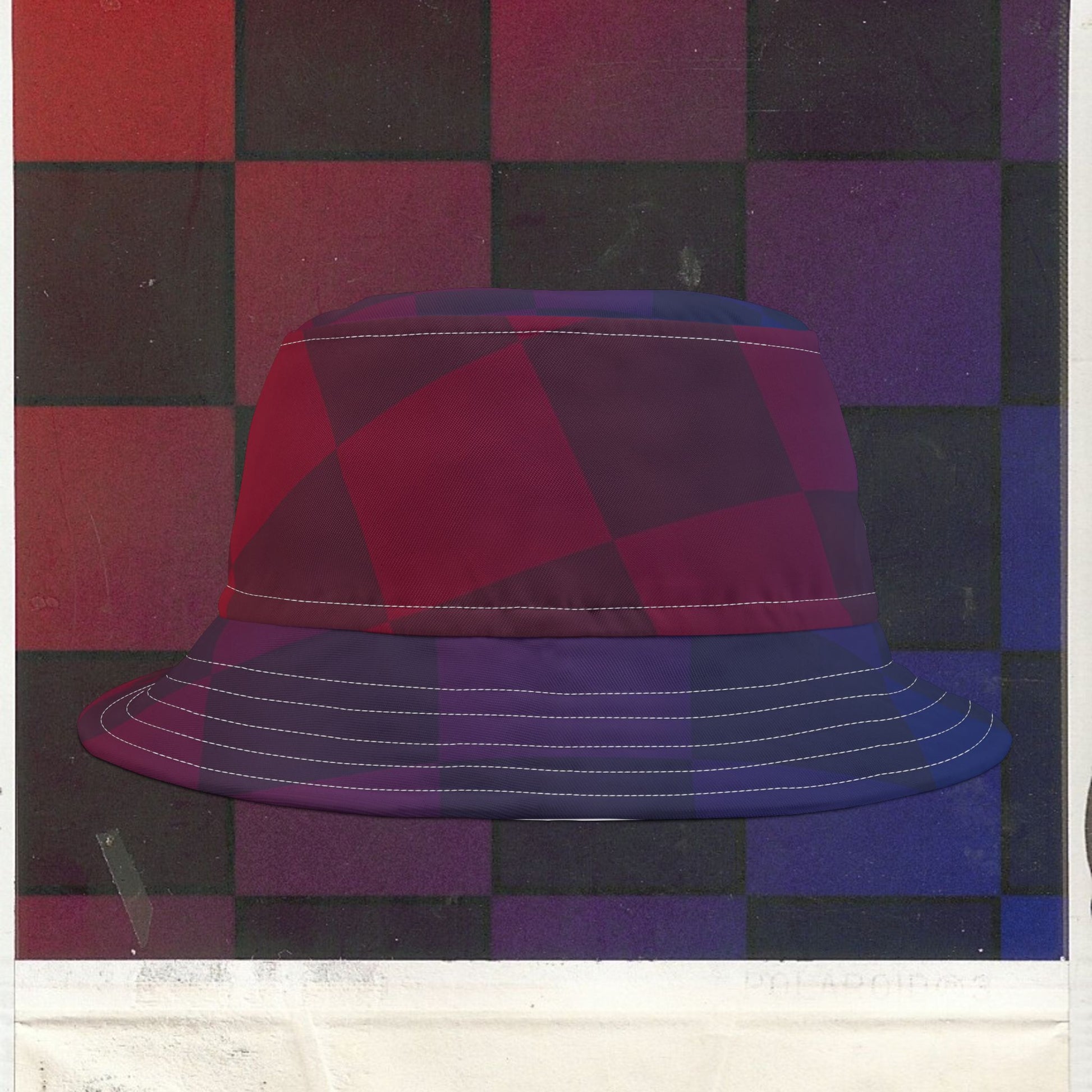Cappello délavé Rosso Blu a Scacchi