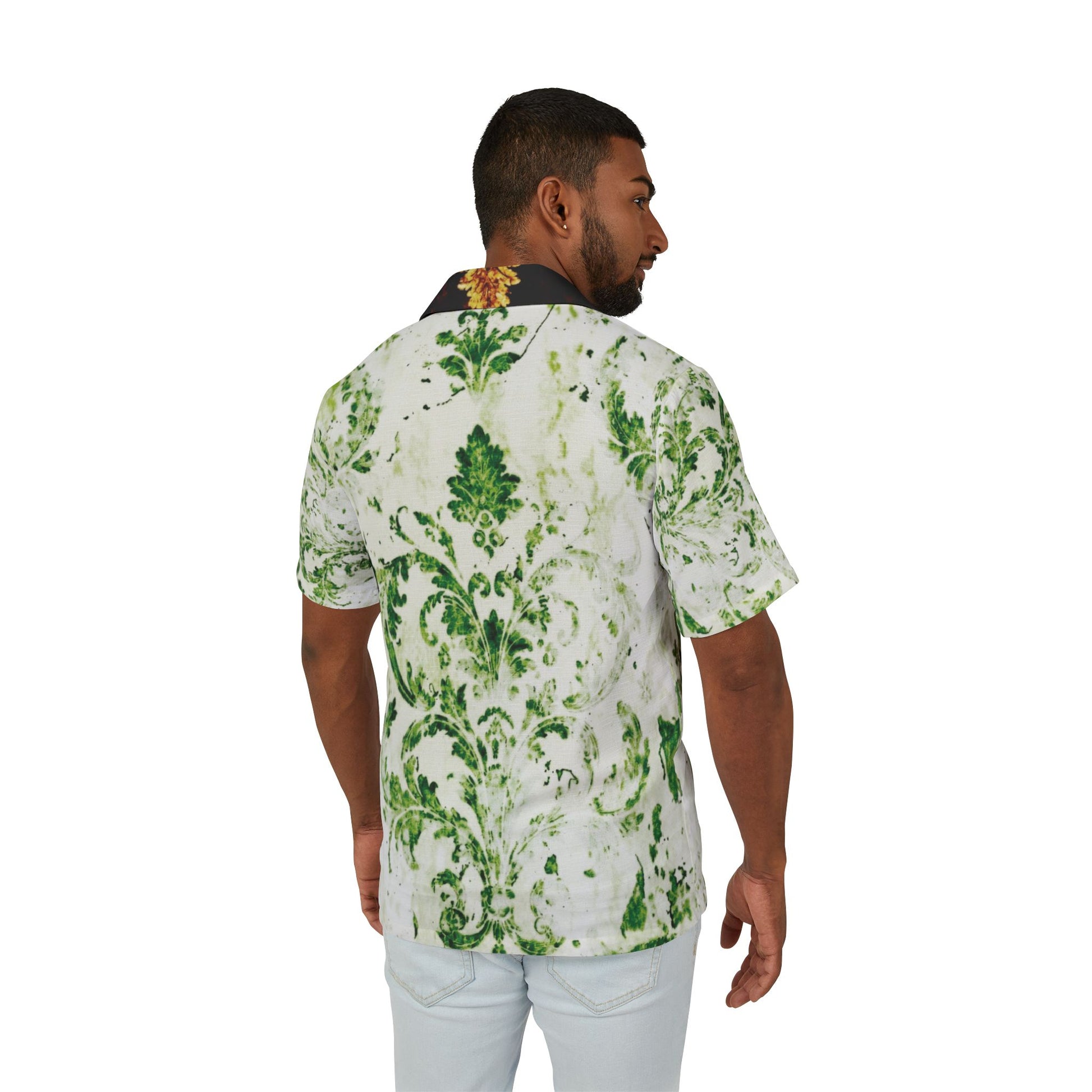 Camicia Bianca Hawaiana Uomo Verde Tropicale