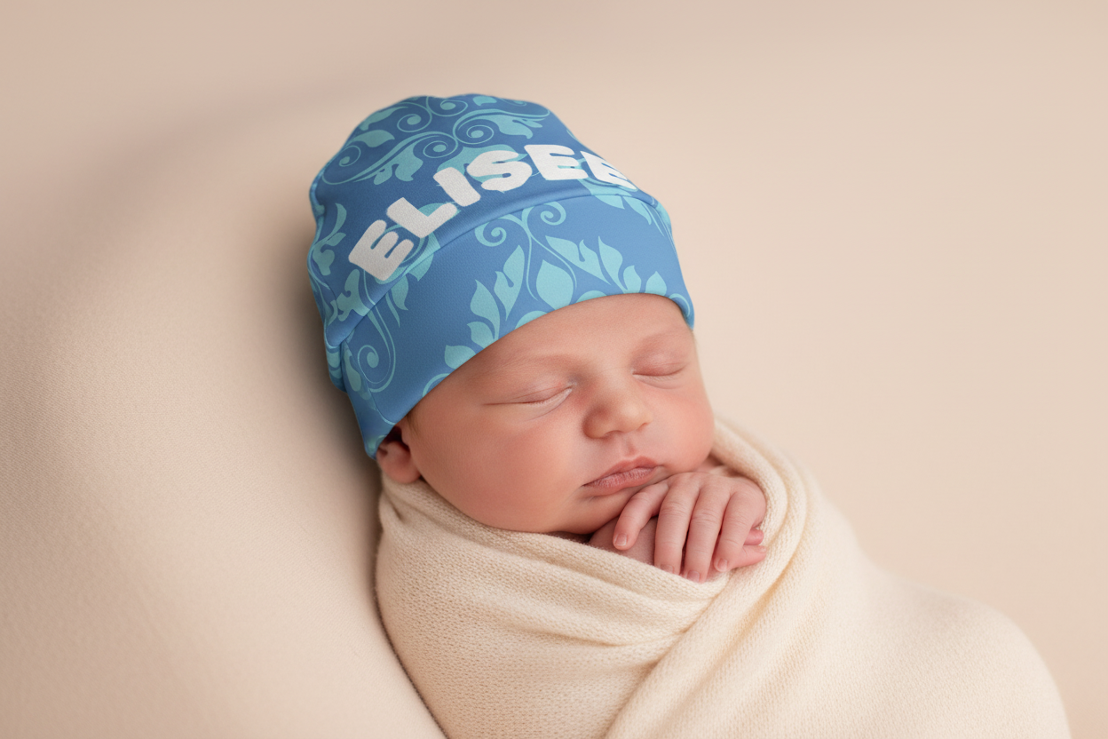 Berretto Elisee Stile Barocco Azzurro Ricamo Celestino