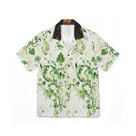 Camicia Bianca Hawaiana Uomo Verde Tropicale