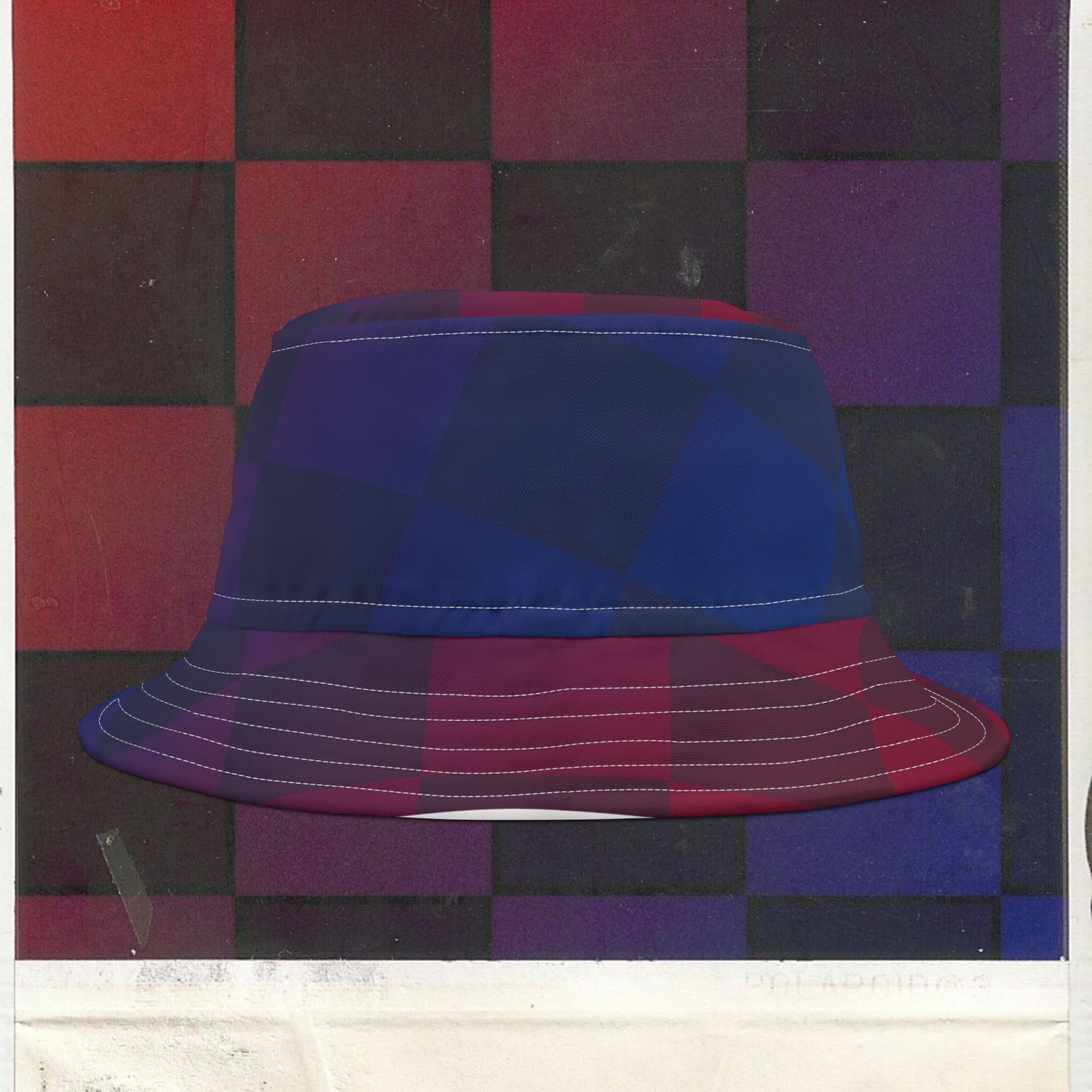 Cappello délavé Rosso Blu a Scacchi