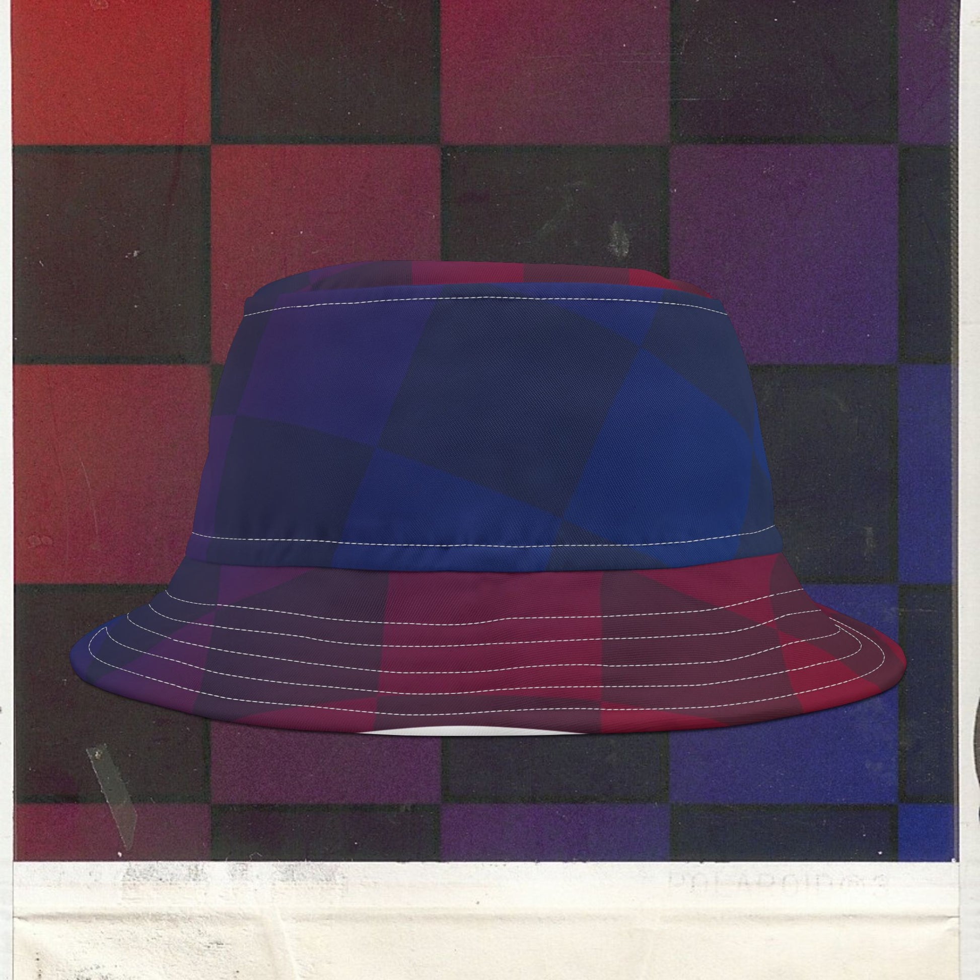 Cappello délavé Rosso Blu a Scacchi