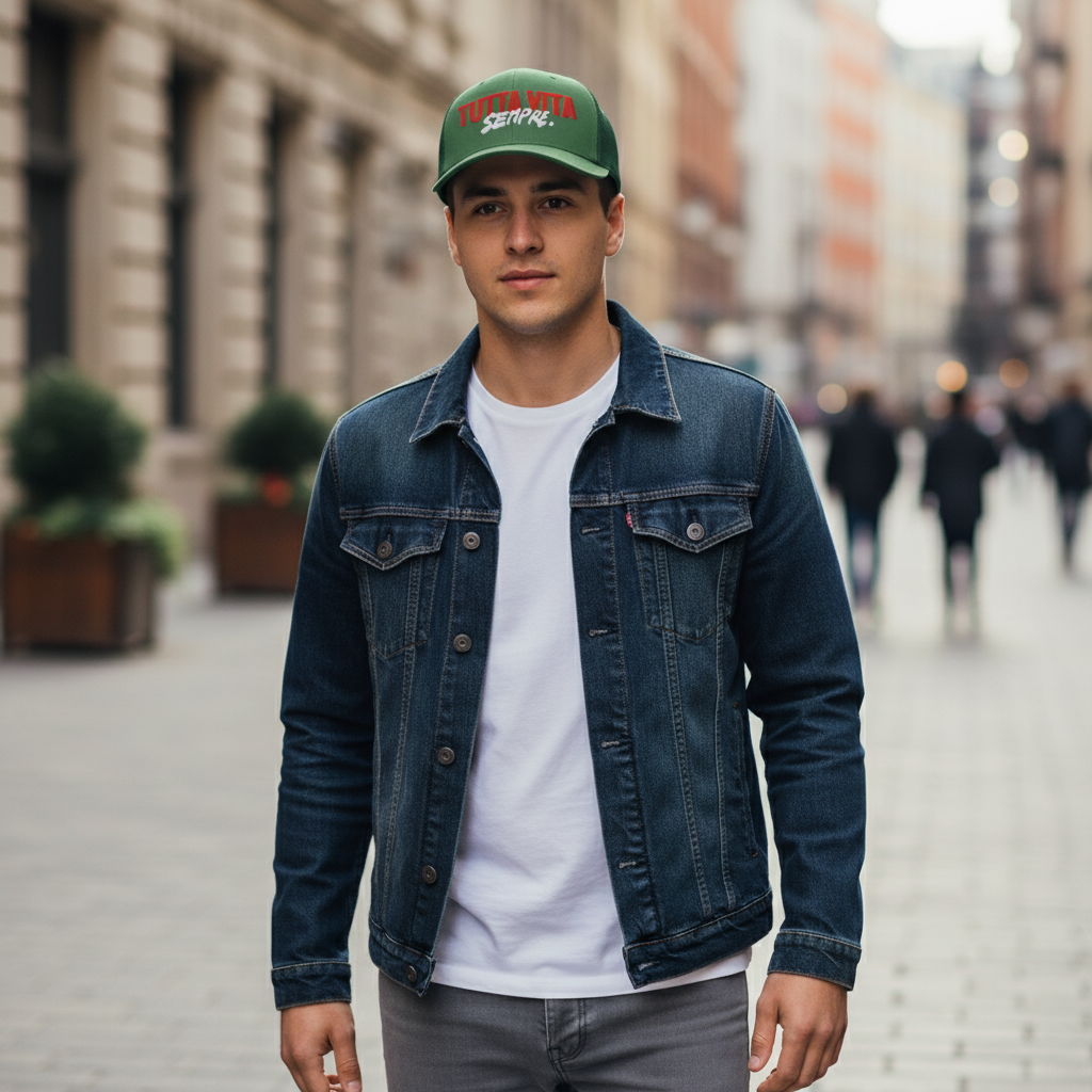 Cappellino trucker ricamato "TUTTA VITA SEMPRE."
