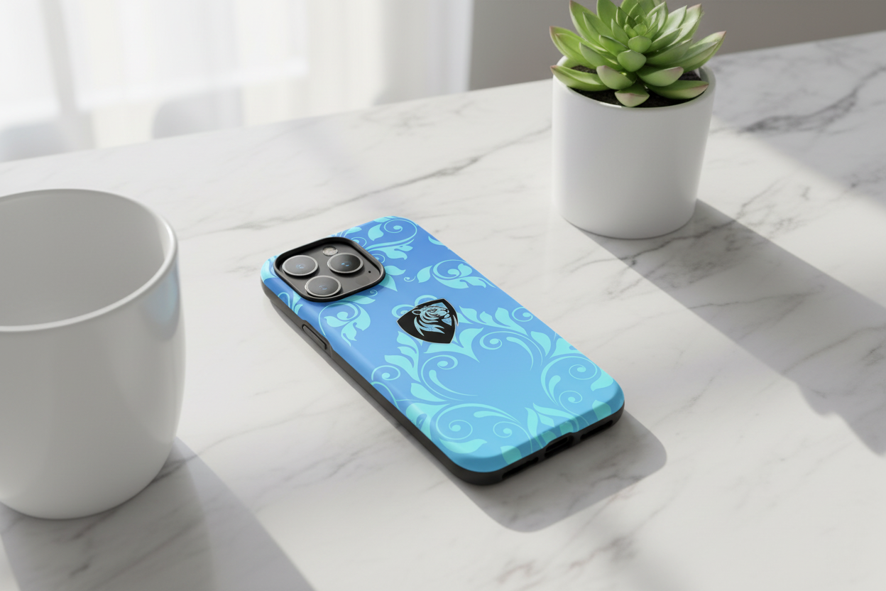 Cover iPhone rigida Elisee Barocco Bianco Azzurro
