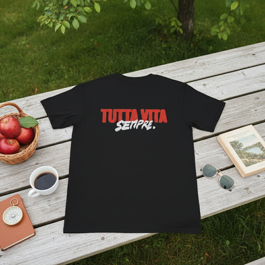Maglietta unisex a maniche corte con stampa "TUTTA VITA SEMPRE".