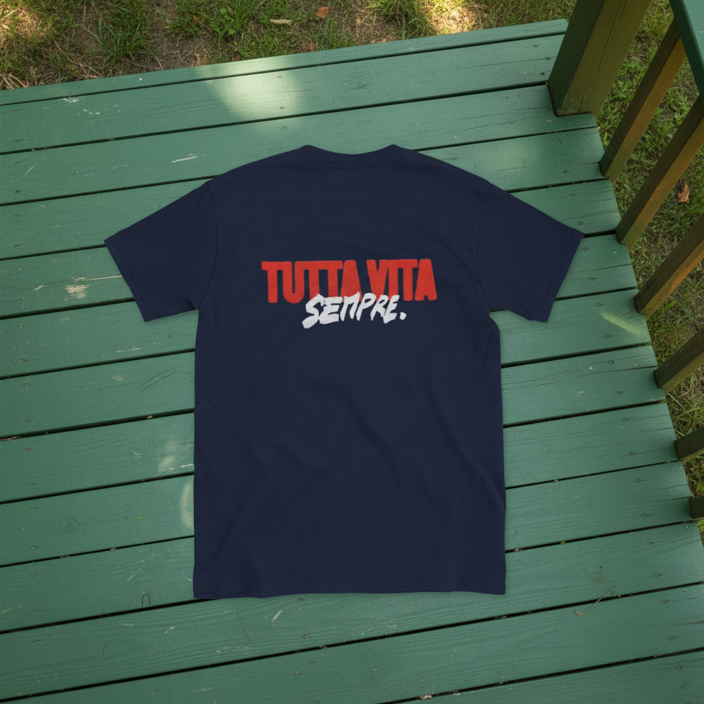 Maglietta unisex a maniche corte con stampa "TUTTA VITA SEMPRE".