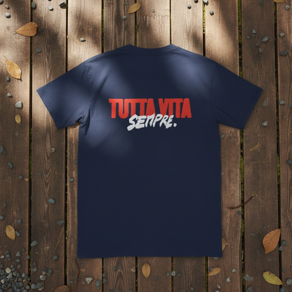 Maglietta unisex a maniche corte con stampa "TUTTA VITA SEMPRE".
