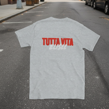 Maglietta unisex a maniche corte con stampa "TUTTA VITA SEMPRE".