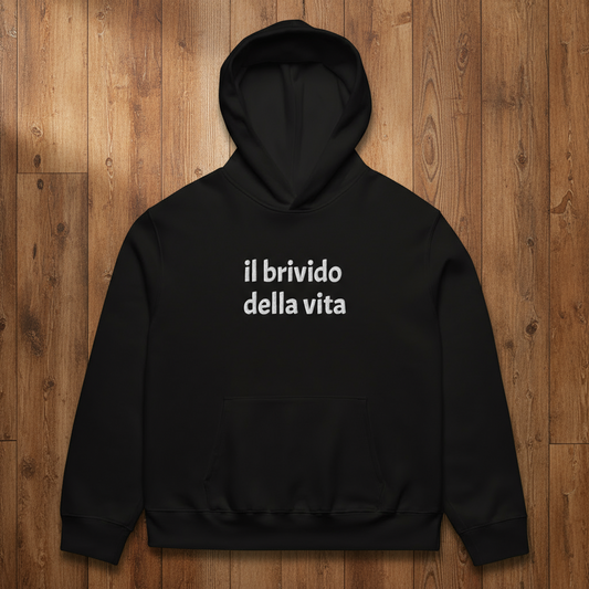 Felpa con cappuccio oversize pesante ricamata "IL BRIVIDO DELLA VITA"