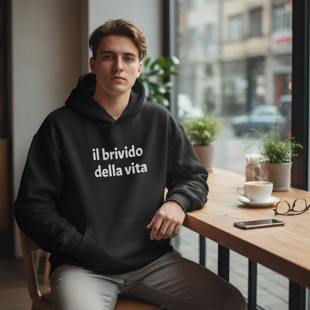 Felpa con cappuccio oversize pesante ricamata "IL BRIVIDO DELLA VITA"