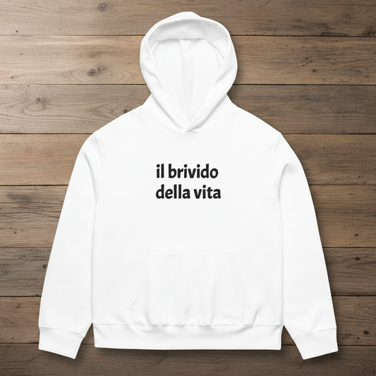 Felpa con cappuccio oversize pesante ricamata "IL BRIVIDO DELLA VITA"